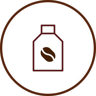 Şişenin içinde kahve çekirdeği olan minimalist bir ikon. Kahverengi bir çemberin içinde. Bu temiz ve zarif tasarım kahveye bağlı markalaşma için idealdir..