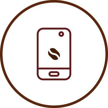 Bu vektör çizimi kahve çekirdeği sembollü bir cep telefonu ikonu sunuyor, kahve endüstrisindeki modern teknolojiyi ve bağlantıyı temsil ediyor.