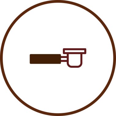 Bir minimalist vektör illüstrasyonu kahverengi dairesel çerçevenin içinde bir kahve portafilteri tasvir eder. Tasarım temiz ve modern, kahveyle ilgili konular için uygun..