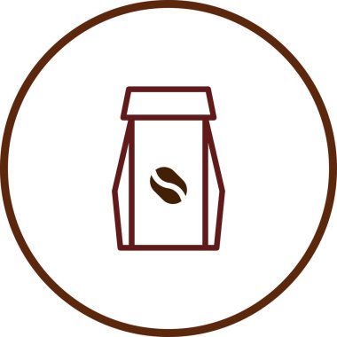 Çemberin içindeki kahverengi kahve paketinin minimalist tasarımı. Markalaşma, logo ve ambalaj tasarımları için mükemmel..