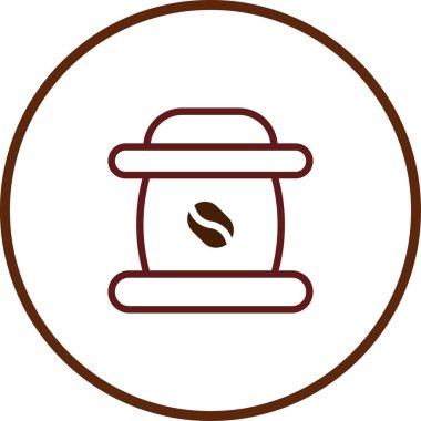 Kahverengiyle çevrili bir kahve kabının içindeki kahve çekirdeğinin minimalist kahverengi çizgi çizimi. Logolar, simgeler veya grafik ögeler için ideal.
