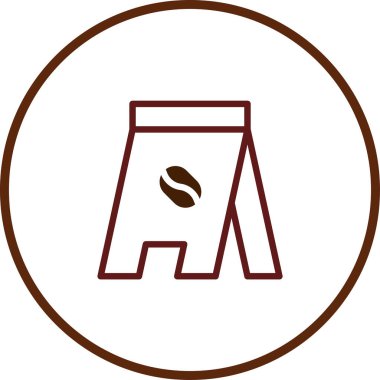 Kahverengi yuvarlak çerçeveli kahve çekirdeği tabelalı minimalist bir ikon. Marka kimliği ve reklam için mükemmel..