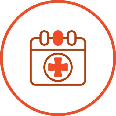 Tıbbi haçı olan bir takvim içeren temiz, minimalist bir simge, randevu hatırlatmaları ve sağlık programlarını sembolize ediyor.