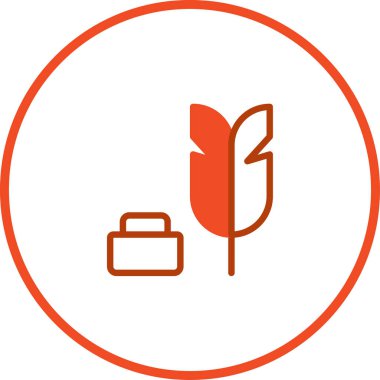 Kalem ve mürekkep hokkası içeren minimalist vektör çizimi. Beyaz arkaplanda izole edilmiş, basit bir vektörle çevrelenmiş..