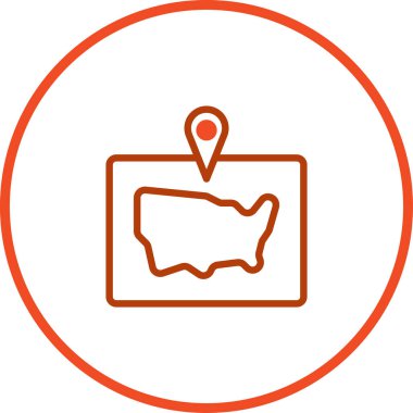 Birleşik Devletler 'i gösteren bir simge, ülke içinde belirli bir konumu gösteriyor, bir daire ile çevrili.