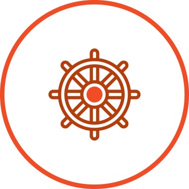 Bir geminin çarkının dairesel çerçeveye sarılı olduğu minimalist bir denizcilik ikonu. Tasarım navigasyon ve deniz taşımacılığı temalarını iletir.