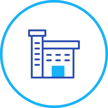 Endüstriyel temalar için ideal minimalist tasarımı olan stilize edilmiş bir fabrika çizimi. Resim temiz ve çeşitli tasarım projeleri için kolayca adapte edilebilir..