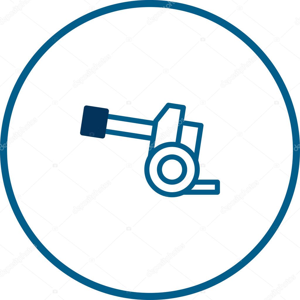 A minimalist, blue outline illustration of a vintage cannon isolated on a white background. Ideal for designs requiring a historical or military theme.