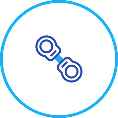 Kelepçe içeren izole bir mavi taslak ikonu. Bu minimalist sembol, kanun veya güvenlik temaları için uygun dairesel çerçeve içindeki beyaz bir arkaplana karşıdır.