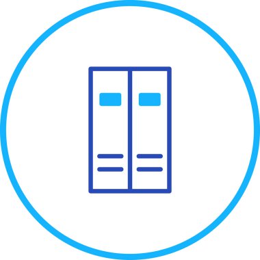 Basit ve minimalist mavi dolap ikonu tasarımı depolama çözümleri, organizasyon ve iç tasarımı temsil eder. Web tasarımı ve sunumları için mükemmel.