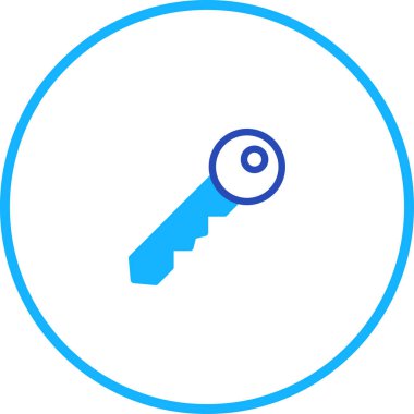 Mavi bir anahtar simgesi, güvenlik, erişim ve kilitleme mekanizmalarını sembolize ediyor. Basit ve modern tasarımı, dijital arayüzler için ideal olan güvenlik ve kontrolü taşır..