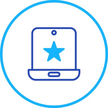 Ekranda yıldız simgesi gösterilen bir tabletin minimalist bir çizimi. Teknoloji, mobil ve iletişim kavramları için uygundur..