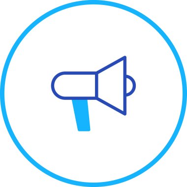 Mavi ana hatlı megafon simgesi duyuruları ve pazarlamayı sembolize eder. Temiz tasarımı modern iletişimi ve açık mesajlaşmayı akla getiriyor. Dijital medya ve iş tanıtımı için mükemmel