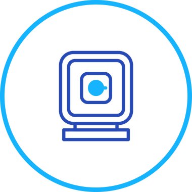 Bir minimalist ve modern dijital webcam simgesi, video görüşmelerini, çevrimiçi toplantıları veya çeşitli bağlamlarda teknolojiyle ilgili konuları temsil etmek için mükemmel.