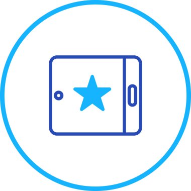 Ortasında yıldız sembolü olan bir tablet aygıtı gösteren basit bir mavi çizgi simgesi, favori veya sınıflandırılmış bir uygulamanın göstergesi.