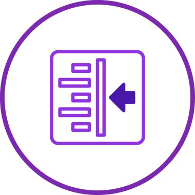 Veri alımını sembolize eden soyut grafik çizimi. Modern arayüzler için tasarlanmış bir kare içerisindeki sol ve veri çubuklarını gösteren bir ok özelliği.