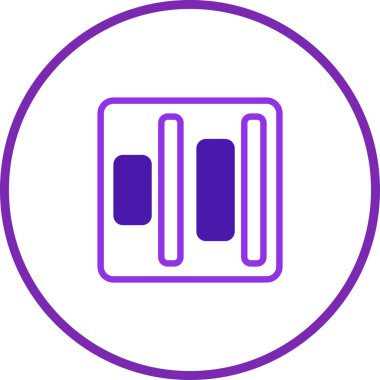 Temiz beyaz arka plana karşı veri görselleştirmesini temsil eden modern ve basit bir mor simge. Dijital arayüzler ve teknolojiyle ilgili tasarımlar için mükemmel.