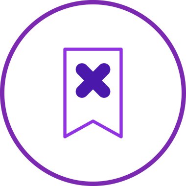 Belirgin bir X işaretini içeren, silmeyi, kaldırmayı ya da iptal etmeyi sembolize eden bir yer imi ikonunun minimalist vektör çizimi. Simge ağ ve uygulama arayüzleri için uygundur.