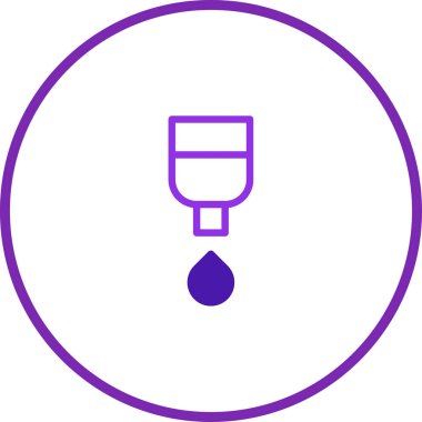 Mor minimalist bir ikon, tıbbi hassasiyeti ve tedavi çözümlerini sembolize eden tek bir damla salgılayan bir damlatıcı sergiler. Sağlık ve bilimle ilgili tasarım için mükemmel..