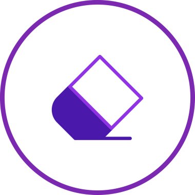 Beyaz arka planda izole edilmiş mor bir silgi ikonu içeren minimalist bir tasarım. Temiz, basit ve çeşitli yaratıcı projeler için uygundur..