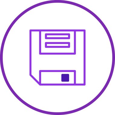 Daire şeklinde kaplanmış disket simgesi klasik veri deposunu çağrıştırıyor. Tasarım projeleri için mükemmel geçmişe dönük teknoloji, dosya kaydetme veya dijital arşivleme.