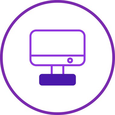 Mor minimalist bir bilgisayar simgesi beyaz bir arkaplanda izole edilmiş, basit ve modern bir şekilde teknoloji, tasarım ve dijital iletişimi temsil ediyor..