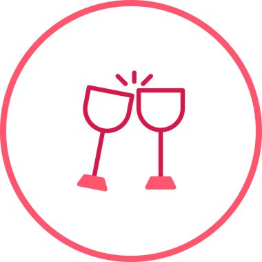 Minimalist sanat eserleri iki şarap kadehinin kadeh tokuşturuşunu tasvir ediyor. Kutlamalar ve özel durumlar için mükemmel bir tasarım..