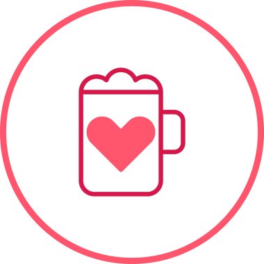 Kırmızı bir kalple süslenmiş pembe bira bardağı ikonu. Sevgililer Günü ve sosyal toplanma amaçlarına en uygun içki ve şenlikleri sembolize eder..