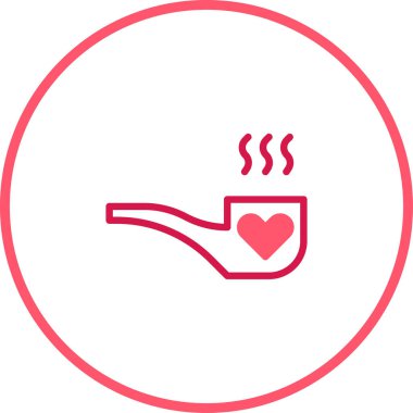 Minimalist bir grafik, kalp sembollü bir sigara piposu tasvir eder, aşk ve sağlıksız alışkanlıklar temaları çağrıştırır, tek bir renkte yapılır..