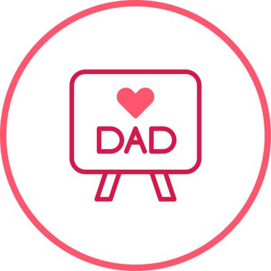 Minimalist grafik tasarımı, 'Baba' kelimesinin bir kalp ikonuyla, Babalar Günü kutlamaları ve kutlamaları için mükemmel..