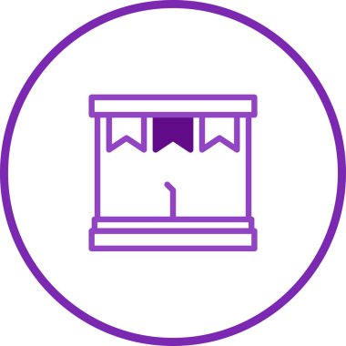 Mor gölgeli bir festival sahnesinin taslak stil ikonu çizimi. Eğlence, performans, müzik ve olayla ilgili kavramları temsil eder.