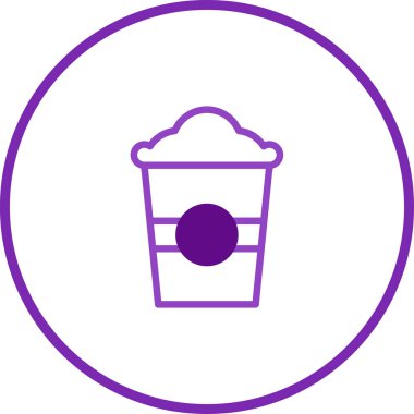 Bu minimalist vektör sanatı, bir fincan sıcak köpüklü içeceğin zarif mor çizgilerini gösteriyor. Kafe için mükemmel mi? ya da içecek kavramları.