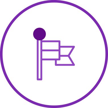 Beyaz arka planda bir bayrak simgesinin basit bir çizgisi çizimi, bir daire sınırına eklenmiş. Hedefleri, hedefleri ve başarıları temsil etmek.