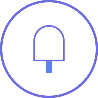 Beyaz zemin üzerindeki buzlu dondurmanın mavi çemberli basit bir sanat simgesi. Simge minimalist ve grafiksel.