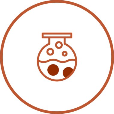 Kimya laboratuvarlarında ve bilimsel deneylerde kullanılan yuvarlak bir şişenin basit bir simgesi. Bilim, araştırma ve tıbbi konuları temsil etmek.