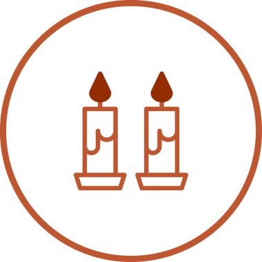 Dairesel çerçevenin içinde alevler olan iki mum minimalist vektör çizimi. Sıcaklık, huzur ve kutlamanın sembolü.