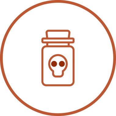 Kafatası olan bir iksir şişesinin basit bir çizimi. Cadılar Bayramı grafikleri, uyarı işaretleri ya da tehlike ve zehirlilikle ilgili elementler için mükemmel..