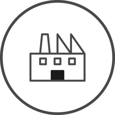 Basit bir fabrika ikonu, sanayi ve üretimi temsil eden bacalı bir binaya sahiptir. Temiz, minimalist çizgi sanatı çeşitli uygulamalar için çok yönlülük sağlar.