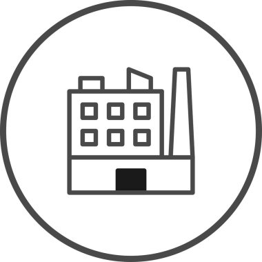 Endüstriyel bir fabrikayı ya da bitkiyi tasvir eden minimal bir sanat simgesi. Üretimi, altyapıyı veya endüstriyel kalkınmayı temiz ve modern bir şekilde temsil etmek için ideal.