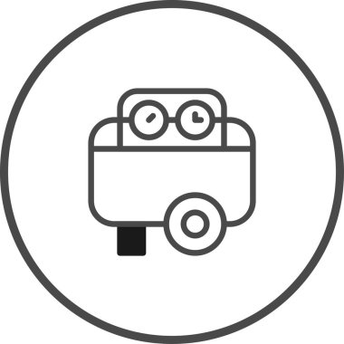 Bir hava kompresörünün minimalist çizgi sanat simgesi, dairesel bir sınır içinde, endüstriyel veya teknolojik uygulamalar için uygun.