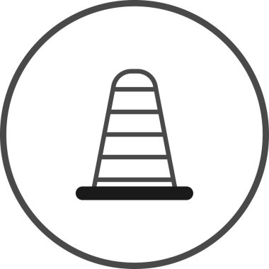 Çemberin içinde minimalist trafik konisi simgesi, güvenlik, inşaat veya karayolu ile ilgili tasarımlar için ideal. Sembol ya da uyarı işareti olarak kullan.