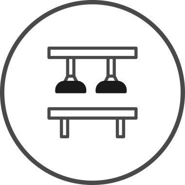 Endüstriyel imalat, teknoloji, tasarım ve otomasyon kavramları için uygun mobilya kurutma sürecini gösteren minimalist bir vektör ikonu.