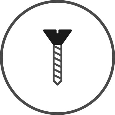 Dairesel bir çerçevenin içindeki vidayı tasvir eden minimalist bir simge. Basit tasarım donanım, inşaat veya DIY temalarını temsil etmek için uygundur.