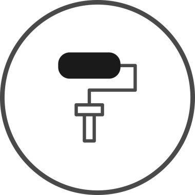 Renklendirme ve boyama projeleri için uygun dairesel çerçeveye sarılı bir boya silindirinin minimalist çizgisi çizimi.