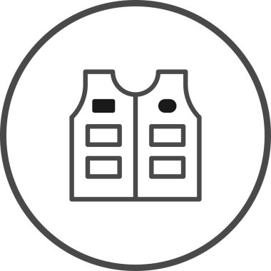 Bu basit bir balıkçı yeleği çizimi. Beyaz bir arkaplanda daire çizen minimalist bir taslak..