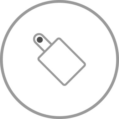 Minimalist kesim tahtası simgesi daire şeklinde gösteriliyor. Mutfak teması, mutfak eşyası tasarımı veya genel simge uygulamaları için uygundur.