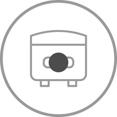 Modern bir tost makinesinin minimalist vektör simgesi. Tasarım, bir mutfak aletini temsil eden temiz çizgiler ve dairesel kontrol düğmesine sahiptir..