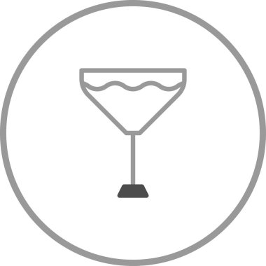 Daire içinde minimalist gri bir martini cam ikonu. Bar, kulüp, parti veya zarif tasarım projeleri için idealdir, sofistike ve stil taşır.