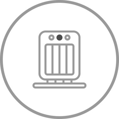 Taşınabilir elektrikli ısıtıcının temiz ve minimalist bir çizimi. Tasarım, çeşitli görsel bağlamlar için uygun basitlik, işlevsellik ve modern estetiği vurgular..