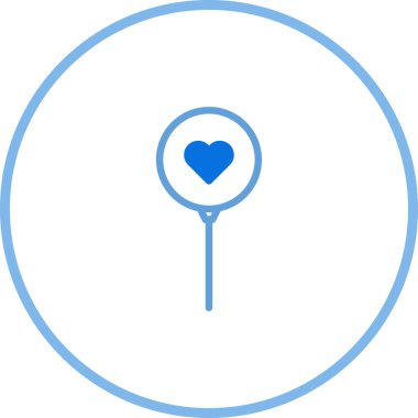 Dairesel çerçeve içinde mavi kalp şeklinde bir lolipopun yer aldığı minimalist bir vektör çizimi. Sevgi, tatlılık ya da olumlu duygularla ilgili tasarımlar için mükemmel..